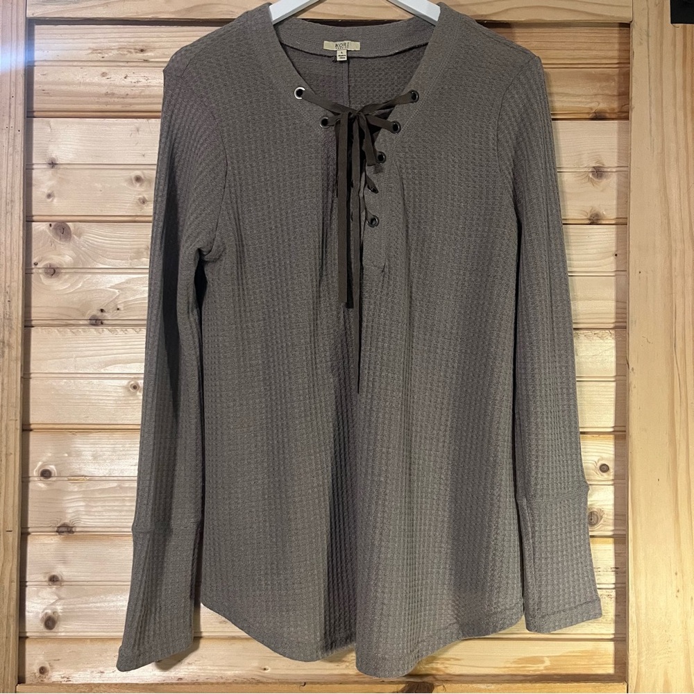 Kori Charcoal Lace-Up Blouse